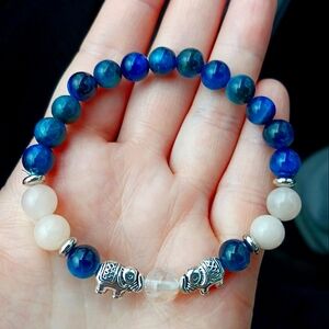 Blue tigers eye 8mm Pink opal elephant gemstone crystal stretch bracelets